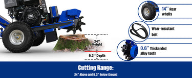 BILT HARD stump grinder cutting range and alloy teeth.