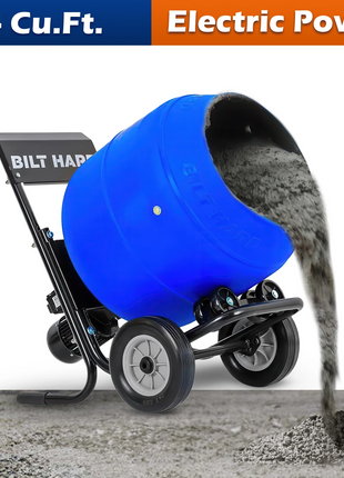 BILT HARD Electric Cement Mixer, 4 Cu.Ft. Poly Drum Concrete Mixer Heavy Duty, Portable Power Cement Mixing Tools for Stucco, Mortar, Fodder