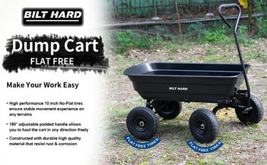 BILT HARD dump cart with flat-free tires and adjustable handle design