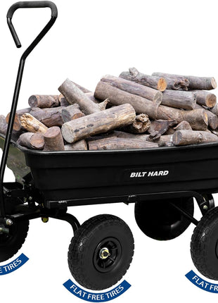 BILT HARD Poly Garden Dump Cart 600 lbs with No Flat Tires, Quick Release, 4 Cu Ft Dump Wagon Heavy Duty for Yard, Outdoor