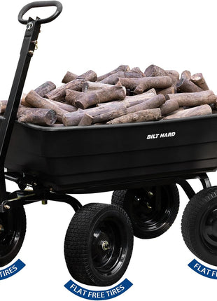 BILT HARD Poly Garden Dump Cart 1200 lbs with No Flat Tires, Quick Release, 2-in-1 Convertible Handle, 7 Cu Ft Dump Wagon Heavy Duty for Yard, Outdoor