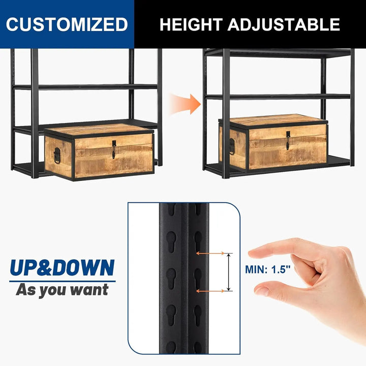 2000LBS Garage Shelving, 39.4" W x 18" D x 72" H, 5-Shelf Storage Shelves Heavy Duty, Industrial Metal Shelving Units with Adjustable Shelf, Steel Utility Shelves, Black 