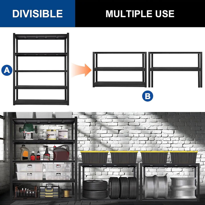 2000LBS Garage Shelving, 39.4" W x 18" D x 72" H, 5-Shelf Storage Shelves Heavy Duty, Industrial Metal Shelving Units with Adjustable Shelf, Steel Utility Shelves, Black 