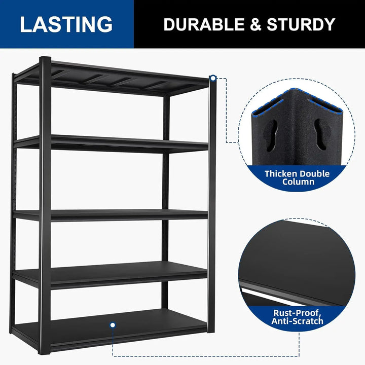 2000LBS Garage Shelving, 39.4" W x 18" D x 72" H, 5-Shelf Storage Shelves Heavy Duty, Industrial Metal Shelving Units with Adjustable Shelf, Steel Utility Shelves, Black 