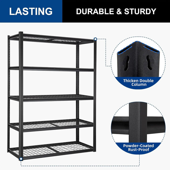 2000LBS Heavy Duty Garage Shelving, 40" W x 18" D x 72" H, Adjustable 5-Tier Storage Shelves, Industrial Metal Shelving Units, Steel Organizer Wire Rack, Black 