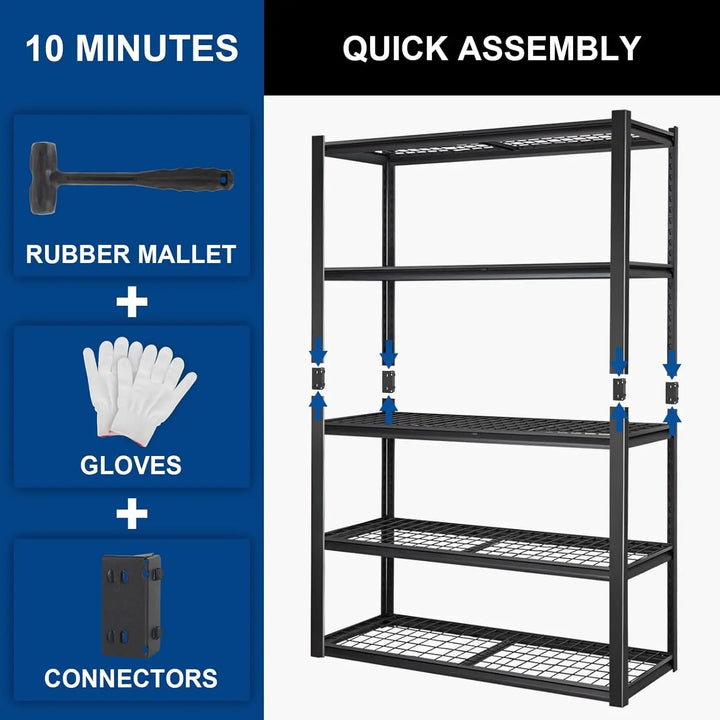 2000LBS Heavy Duty Garage Shelving, 40" W x 18" D x 72" H, Adjustable 5-Tier Storage Shelves, Industrial Metal Shelving Units, Steel Organizer Wire Rack, Black 