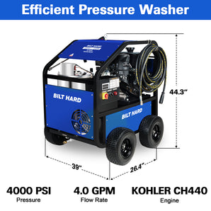 4000 PSI 4 GPM, 4-Stroke Gas Powered Hot Water Pressure Washer with Triplex Pump, 5 Quick Connect Nozzles