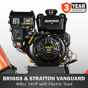 6" B&S Vanguard Gas Powered Engine Wood Chipper 408cc 14HP  with E-Start Towable Leaf Branch Shredder