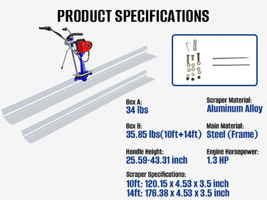 BILT HARD concrete power screed specifications and aluminum boards
