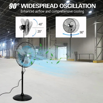 20" High Velocity Pedestal Fan, 5200 CFM 3-Speed Industrial Oscillating Stand Fan with Aluminum Blades, Heavy Duty Standing Shop Fan 