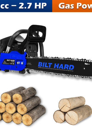 BILT HARD 20 Inch Gas Chainsaw, 53cc 2.7 HP Gas Power Chain Saw with Automatic Oiler, 2-Cycle Engine, Petrol Handheld Gasoline Chainsaws for Wood Cutting, EPA Certified