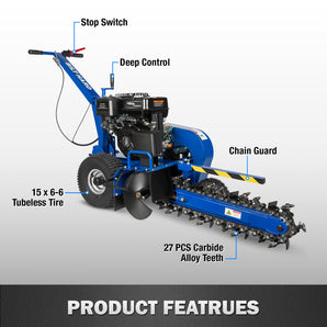 24-Inch Walk-Behind Trencher – 15HP 420cc Ducar Gas Engine, Electric Start