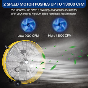 BILT HARD 30" 13000 CFM High Velocity Drum Fan: 2-Speed Heavy Duty Industrial Fan, UL Listed (Yellow)