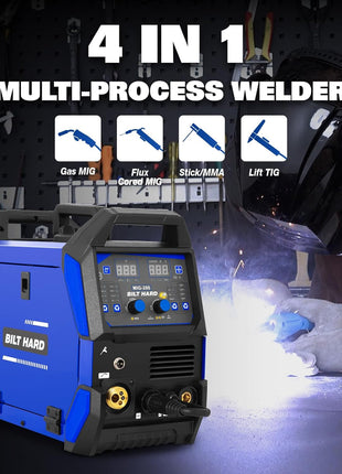 BILT HARD 200A MIG Welder, MIG/Flux Core MIG/Lift TIG/Stick 4-in-1 Welding Machine w/IGBT Inverter, 110V/220V Multi-Process Welder with Screen Display