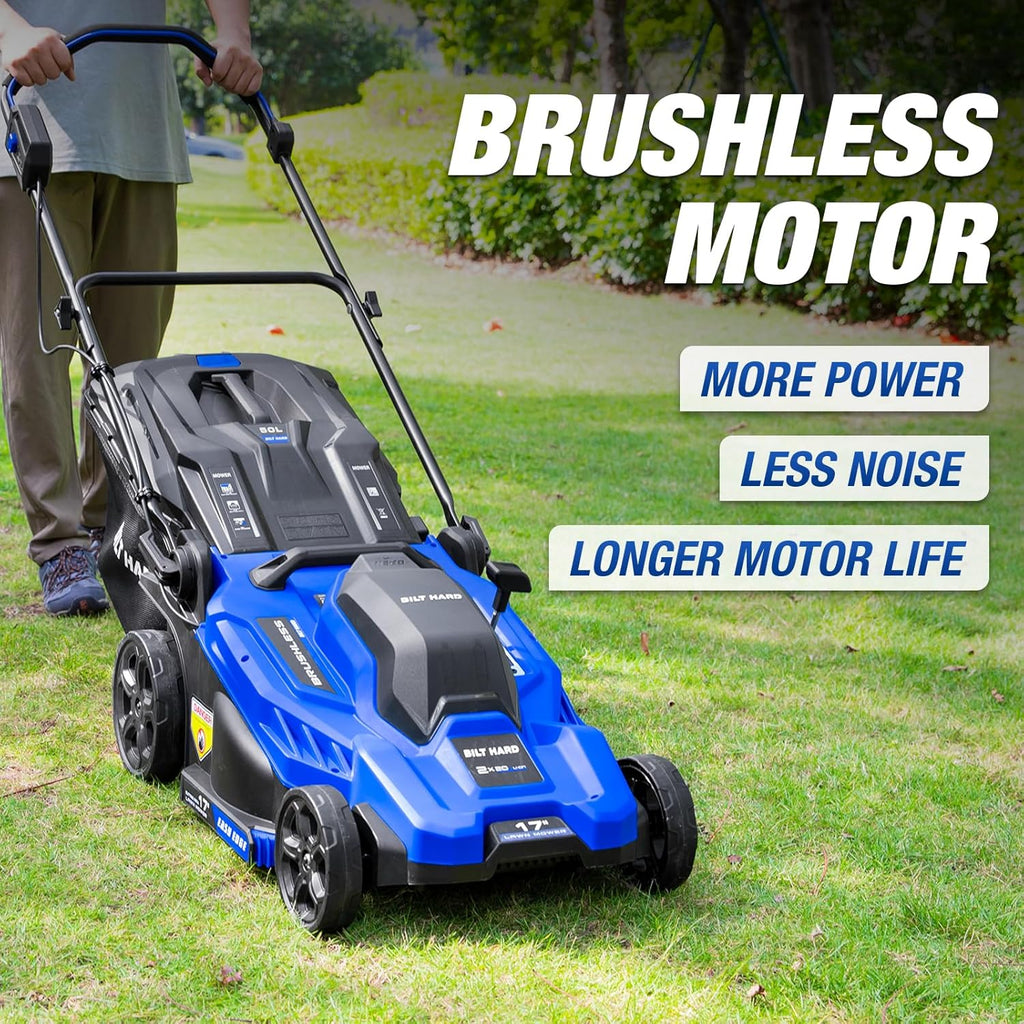 BILT HARD 40V (2x20V) 17" Brushless Cordless Lawn Mower, 2-in-1 Battery Lawn Mower, Push Electric Lawnmower with 6-Position Height Adjustment, 2 x 4.0Ah Batteries & Dual Charger Included