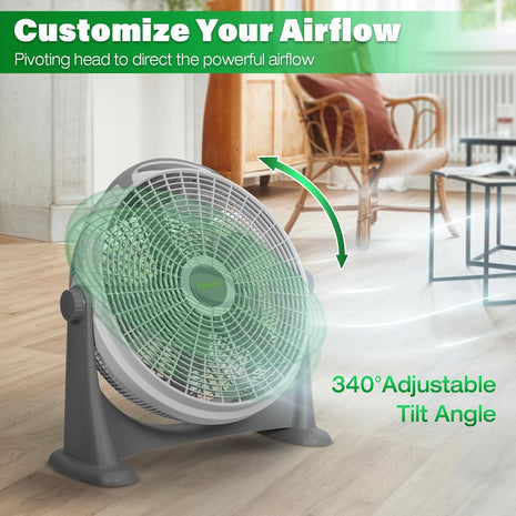 HYKOLITY 20" Pivoting Air Circulator Fan, 3-Speed High Velocity Floor Fan with 340 Degree Adjustable Tilt, Portable Plastic Floor Fan