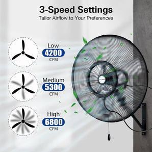 24" Outdoor Wall Misting Fan: 3-Speed, 80° Oscillation, Waterproof, Heavy-Duty & ETL Listed