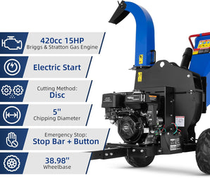 BILT HARD 5-Inch Wood Chipper 15HP  420cc Gas Powered with Electric-Start