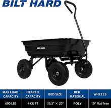 Load image into Gallery viewer, BILT HARD Poly Garden Dump Cart 600 lbs with No Flat Tires, Quick Release, 4 Cu Ft Dump Wagon Heavy Duty for Yard, Outdoor