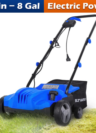 Electric-Powered Dethatcher Scarifier with 12 Amp Copper Motor, 13-inch Raking Width, 8-Gallon Thatch Bag. 2-in-1 Walk-Behind Thatch Removing Machine