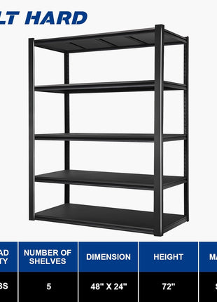 BILT HARD 3000LBS 48" W x 24" D x 72" H Garage Shelving, 5-Shelf Industrial Storage Shelves Heavy Duty, Metal Shelving Units with Adjustable Shelf, Steel Utility Shelves