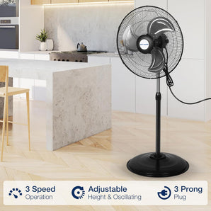 BILT HARD 18" 3900 CFM Oscillating Pedestal Fan: High Velocity, 3-Speed Metal Shop Fan, UL Listed