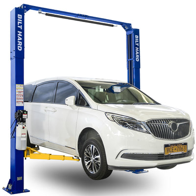 BILT HARD 10,000-pound two-post car lift with vehicle.