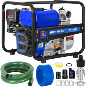 BILT HARD Semi Trash Pump 2 inch, 158 GPM 7HP Gas Powered Water Pump, 212cc 4-Cycle Engine with 50 ft Discharge Hose, 12 ft Suction Hose and Complete Fittings, EPA Certified