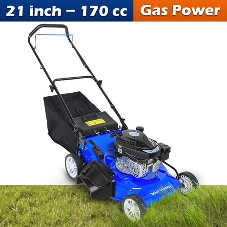 BILT HARD 21 Inch Lawn Mower Gas Powered, 4-Cycle 170cc Engine, 3-in-1 Walk-Behind Push Lawnmower with Bagging, Mulching & Side Discharge, Adjustable 10-Positions Cutting Height