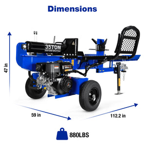 LOG-X 35-Ton Full Beam Gas Log Splitter with Hydraulic Log Lift,10 HP 306cc 4-Stroke Engine, 2 to 6-Way Wedges