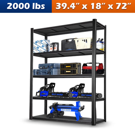 2000LBS Garage Shelving, 39.4" W x 18" D x 72" H, 5-Shelf Storage Shelves Heavy Duty, Industrial Metal Shelving Units with Adjustable Shelf, Steel Utility Shelves, Black