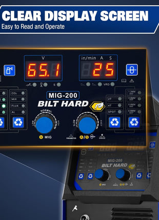 BILT HARD 200A MIG Welder, MIG/Flux Core MIG/Lift TIG/Stick 4-in-1 Welding Machine w/IGBT Inverter, 110V/220V Multi-Process Welder with Screen Display