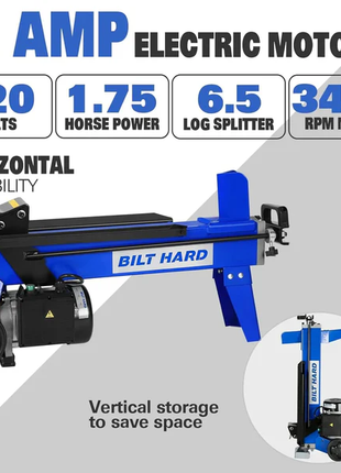 BILT HARD Log Splitter 6.5 Ton, Wood Splitter Electric Powered 15Amp, with Hydraulic Ram, 90 Days Warranty 