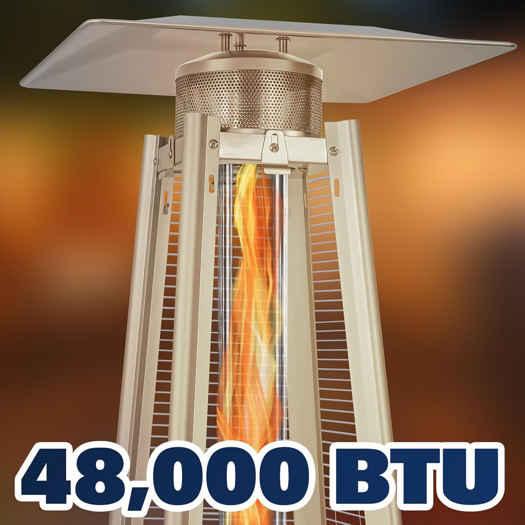 BILT HARD Pyramid Patio Heater, 48,000 BTU Outdoor Patio Heater with Wheels and Cover,Triple Protection System, Quartz Glass Tube Propane Heater for Commercial & Residential, Silver Grey