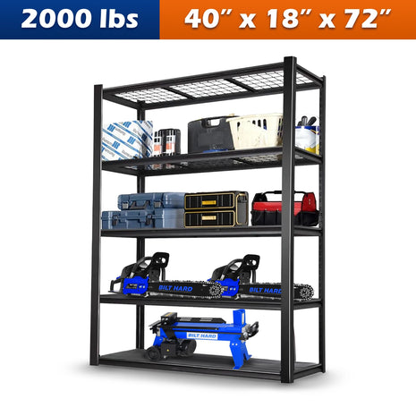 2000LBS Heavy Duty Garage Shelving, 40" W x 18" D x 72" H, Adjustable 5-Tier Storage Shelves, Industrial Metal Shelving Units, Steel Organizer Wire Rack, Black