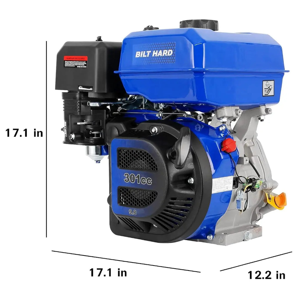 BILT HARD 301cc 10HP Gas Powered Engine, Horizontal 4 Stroke OHV Gas Motor, Shaft 1" Diameter, 3.48" Length, 1/4" Keyway, Replacement for Compressor, Log Splitter 