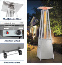 Load image into Gallery viewer, BILT HARD Pyramid Patio Heater, 48,000 BTU Outdoor Patio Heater with Wheels and Cover,Triple Protection System, Quartz Glass Tube Propane Heater for Commercial &amp; Residential, Silver Grey