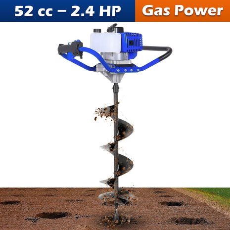 BILT HARD Post Hole Digger Gas Powered, 52cc 2.4 HP 2 Stroke Engine Earth Auger with 8" Drill Bit, EPA Compliant Post Hole Auger