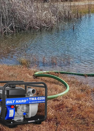 BILT HARD Semi Trash Pump 2 inch, 158 GPM 6.5HP Gas Powered Water Pump, 196cc 4-Cycle Engine with 50 ft Discharge Hose, 12 ft Suction Hose and Complete Fittings, EPA Certified