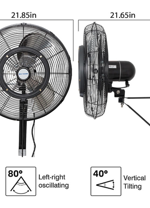 BILT HARD 20" Oscillating High-Velocity Outdoor Wall Misting Fan, 3-Speed Patio Fans for Outside, 80° Oscillation, Waterproof, Industrial Wall Mount Fan for Outdoor, UL Listed 