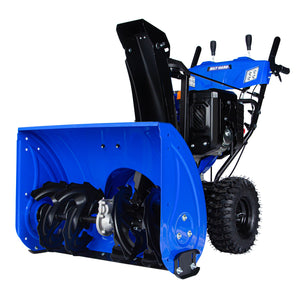 28 Inch Gas Powered Snow Blower 302cc 4 Stroke Engine 2 Stage with Corded Electric Start, Steering Control and LED Light, Self Propelled Snow Removal Equipment