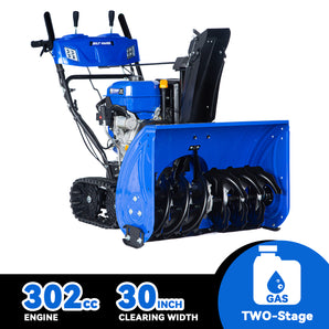 30 Inch Gas Powered Snow Blower 302cc 4 Stroke Engine 2 Stage with Corded Electric Start, Steering Control and LED Light, Self Propelled Snow Removal Equipment