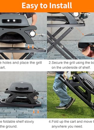 Hykolity Portable Stand-Up Propane Gas Grill, 12,000 BTU Outdoor BBQ Grill with Collapsible Cart, Camping Grill with Removable Side Tables and Built-in Thermometer for Outdoor Cooking, Tailgating