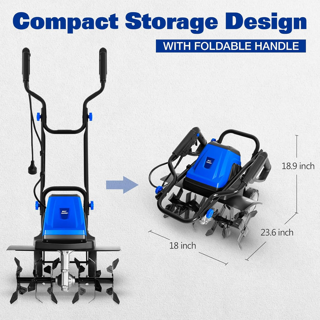 BILT HARD 18 Inch Electric Tiller Cultivator, Corded 15 Amp 6 Steel Tines Tillers for Gardening, Garden Rototiller for Soil Digging with Adjustable Wheels