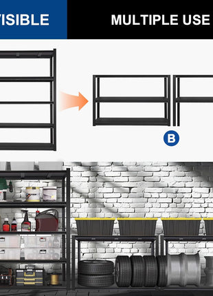 BILT HARD 3000LBS 48" W x 24" D x 72" H Garage Shelving, 5-Shelf Industrial Storage Shelves Heavy Duty, Metal Shelving Units with Adjustable Shelf, Steel Utility Shelves