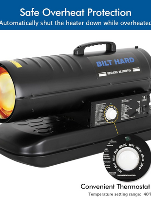 BILT HARD 85,000 BTU Forced Air Kerosene Diesel Heater, Portable Torpedo Space Heater with Thermostat Control, CSA Certified 