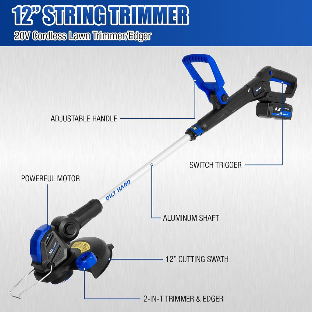 BILT HARD 40V 17" Brushless Cordless Lawn Mower, 2-in-1 12" String Trimmer & Edger and Leaf Blower Combo Set, Electric Battery Lawn Mower Set with 3 x 4.0Ah Batteries and Dual Charger