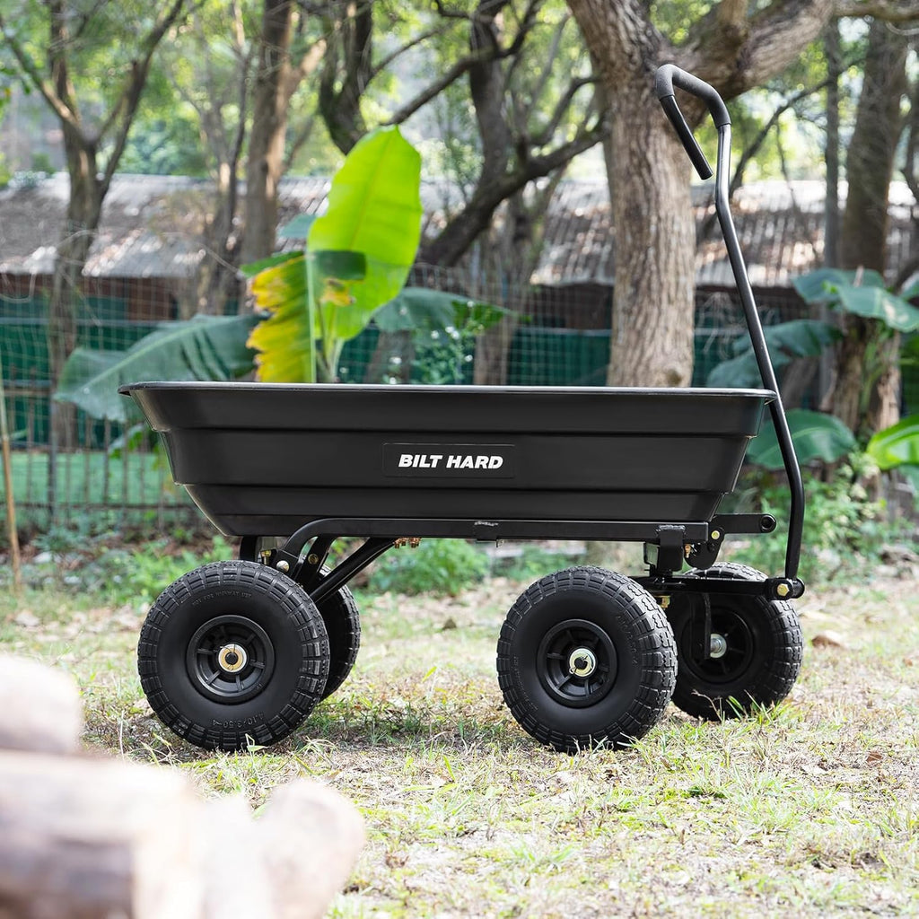 BILT HARD Poly Garden Dump Cart 600 lbs with No Flat Tires, Quick Release, 4 Cu Ft Dump Wagon Heavy Duty for Yard, Outdoor