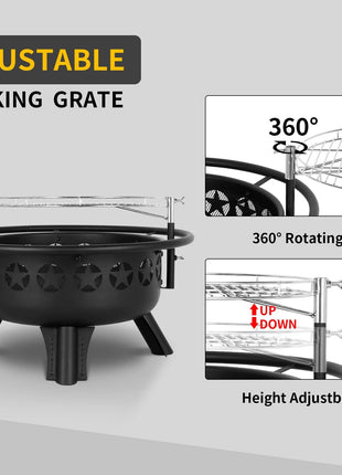 Hykolity 2 in 1 Fire Pit with Grill, Large 31" Wood Burning Fire Pit with Swivel Cooking Grate, Outdoor Firepit with Fire Poker and Spark Cover for Backyard Bonfire Patio Outside Picnic BBQ