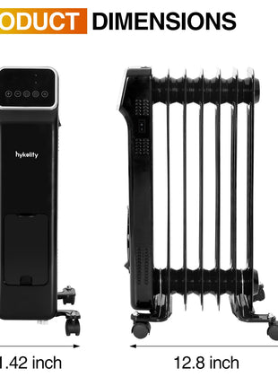 Hykolity 1500W Oil Filled Radiator Heater with Remote Control, Electric Space Heater with 3 Heating Modes & 24H Timer, Adjustable Thermostat, Overheat & Tip-Over Protection for Home, Indoor Use, Black